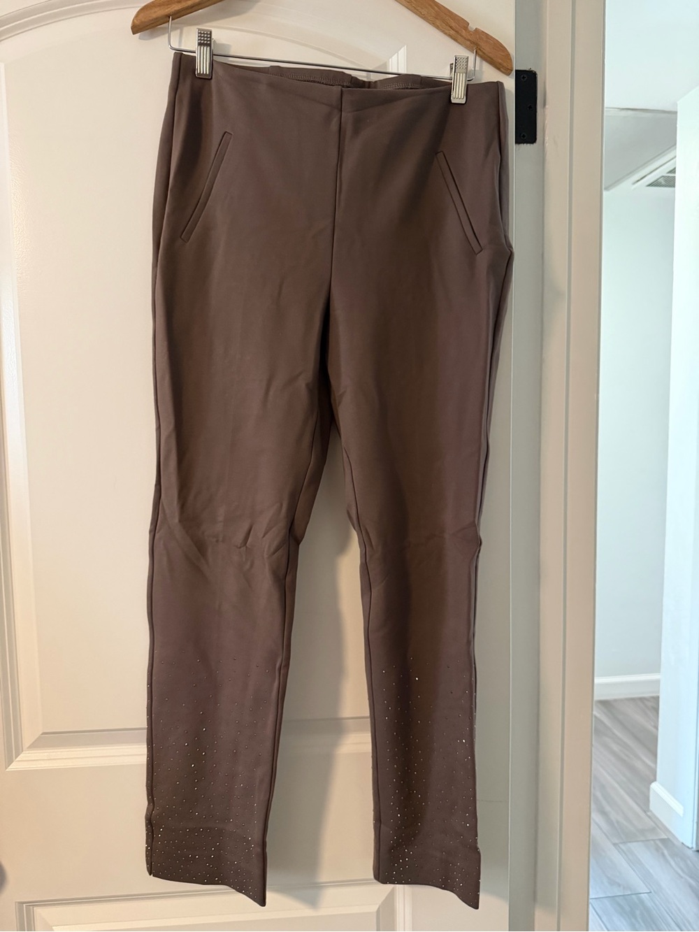 Chico's Brown Ponte Stretch Pants with Hem Stud Details
